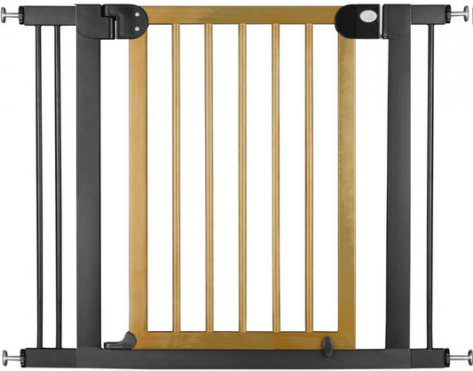 Poarta de Siguranta idealStore Barrier Children pentru Scari, dimensiuni ajustabile 76 - 104 cm, Fabricata din Otel si Lemn, culoare Negru Maro