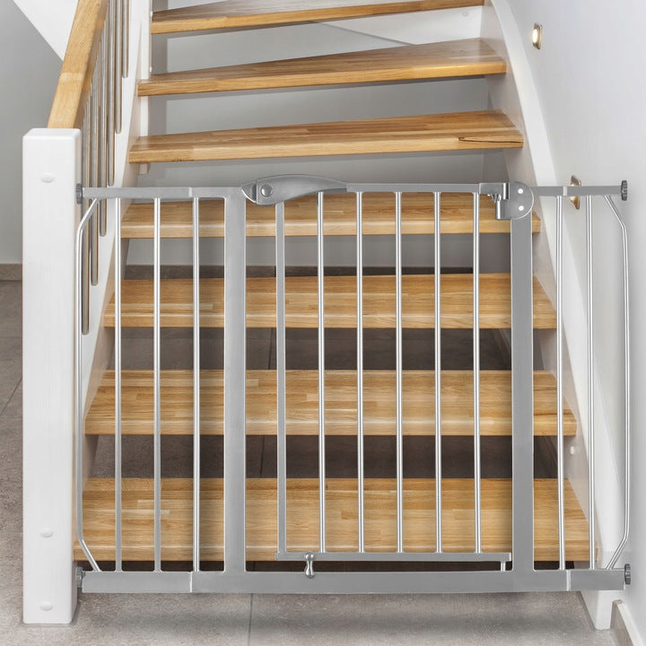 Poarta de Siguranta idealStore Safety Gate pentru Scari, dimensiuni ajustabile 75 - 117 cm, Fabricata din Otel, culoare Gri