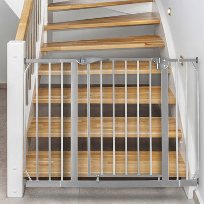 Poarta de Siguranta idealStore Safety Gate pentru Scari, dimensiuni ajustabile 75 - 117 cm, Fabricata din Otel, culoare Gri