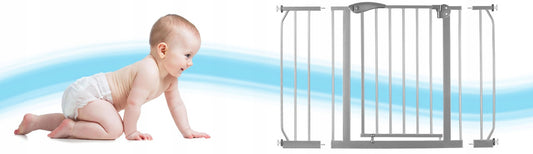 Poarta de Siguranta idealStore Safety Gate pentru Scari, dimensiuni ajustabile 75 - 117 cm, Fabricata din Otel, culoare Gri