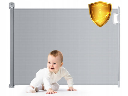 Poarta de Siguranta Rulanta idealStore Barrier Children, dImensiuni 140 cm x 92.5 cm, Latime ajustabila, fara Prag, Silentioasa, Utilizare Multipla, Material rezistent la Murdarie, Culoare Gri