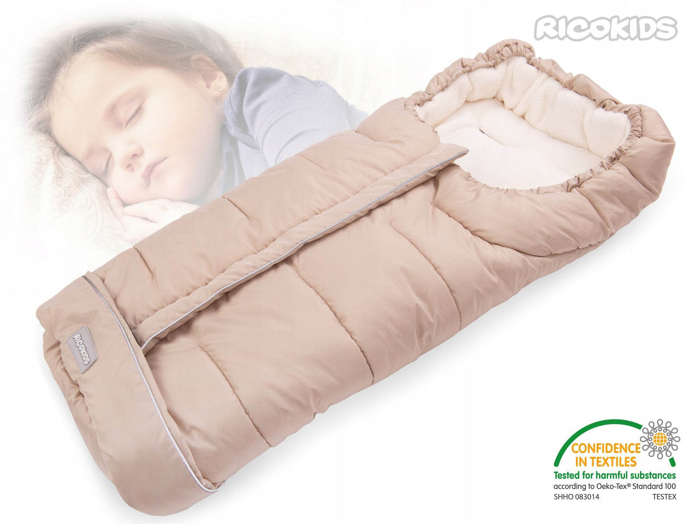 Sac de Dormit 2in1 BABY SLEEP idealStore, Dimensiune Reglabila 96 x 45 cm, Impermeabil, Izolat din Plus, Material Rezistent, Tesatura Moale, Bej