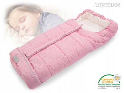 Sac de Dormit 2in1 BABY SLEEP idealStore, Dimensiune Reglabila 96 x 45 cm, Impermeabil, Izolat din Plus, Material Rezistent, Tesatura Moale, Roz