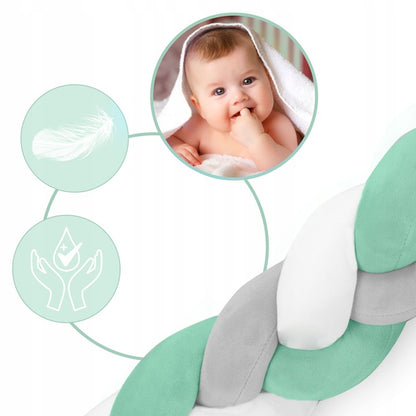 Protectie Laterala pentru Patut Bumper Rico idealSTORE, Lungime 3 m, Material moale, Placut la atingere, Protejeaza impotriva curentilor de aer si a loviturilor, Antialergic, Verde-Gri