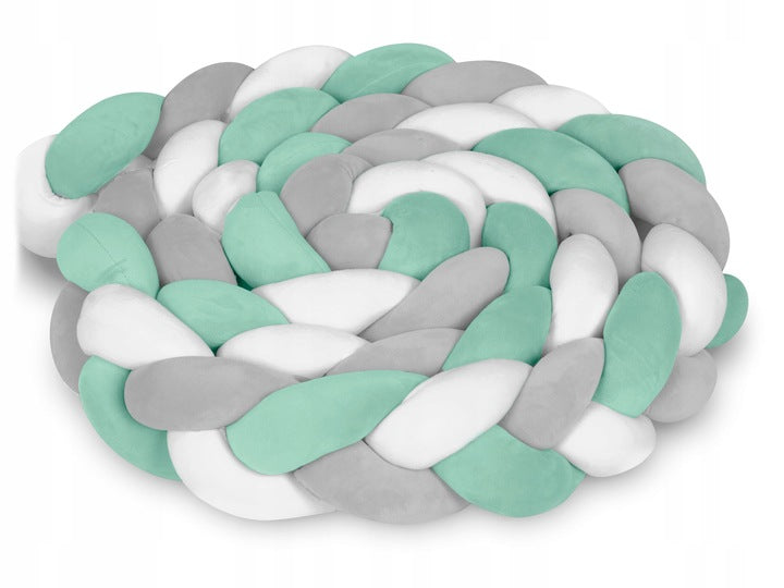 Protectie Laterala pentru Patut Bumper Rico idealSTORE, Lungime 3 m, Material moale, Placut la atingere, Protejeaza impotriva curentilor de aer si a loviturilor, Antialergic, Verde-Gri