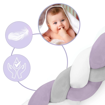 Protectie Laterala pentru Patut Bumper Rico idealSTORE, Lungime 3 m, Material moale, Placut la atingere, Protejeaza impotriva curentilor de aer si a loviturilor, Antialergic, Mov-Gri