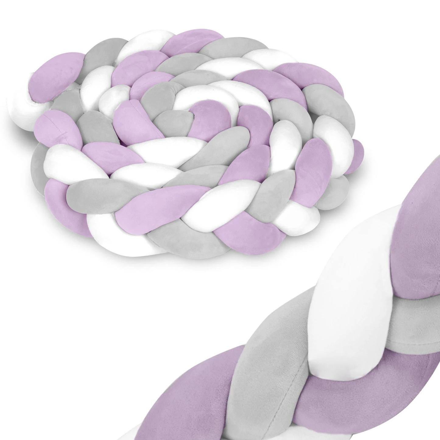 Protectie Laterala pentru Patut Bumper Rico idealSTORE, Lungime 3 m, Material moale, Placut la atingere, Protejeaza impotriva curentilor de aer si a loviturilor, Antialergic, Mov-Gri