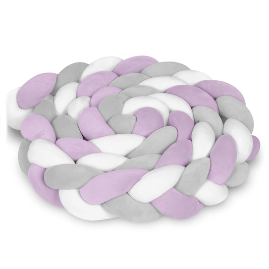 Protectie Laterala pentru Patut Bumper Rico idealSTORE, Lungime 3 m, Material moale, Placut la atingere, Protejeaza impotriva curentilor de aer si a loviturilor, Antialergic, Mov-Gri