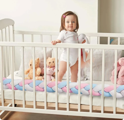 Protectie Laterala pentru Patut Bumper Rico idealSTORE, Lungime 3 m, Material moale, Placut la atingere, Protejeaza impotriva curentilor de aer si a loviturilor, Antialergic, Albastru-Roz