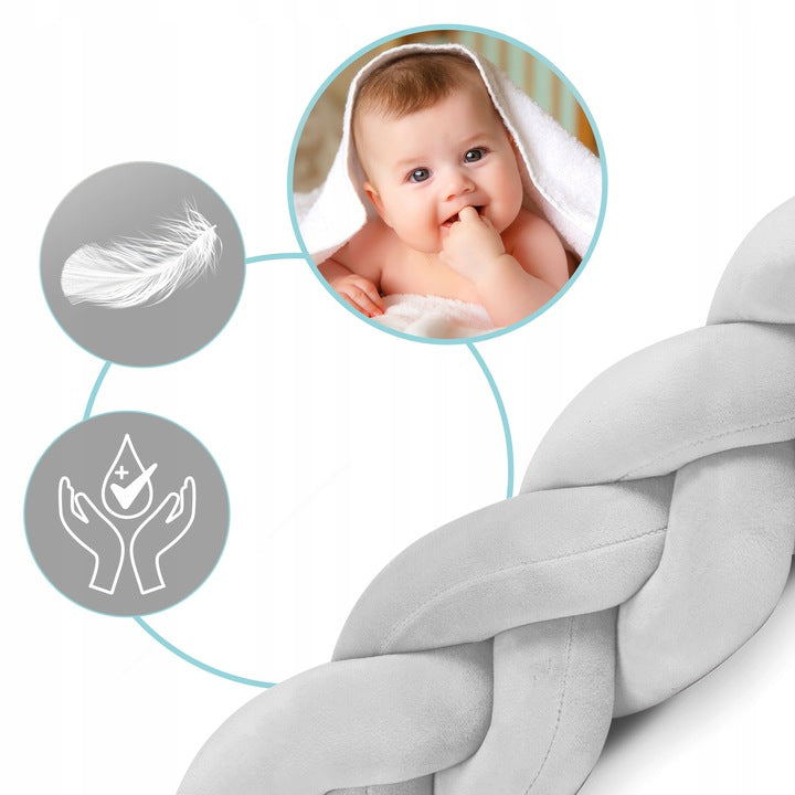 Protectie Laterala pentru Patut Bumper Rico idealSTORE, Lungime 3 m, Material moale, Placut la atingere, Protejeaza impotriva curentilor de aer si a loviturilor, Antialergic, GRI