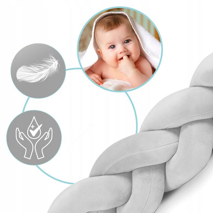 Protectie Laterala pentru Patut Bumper Rico idealSTORE, Lungime 3 m, Material moale, Placut la atingere, Protejeaza impotriva curentilor de aer si a loviturilor, Antialergic, GRI