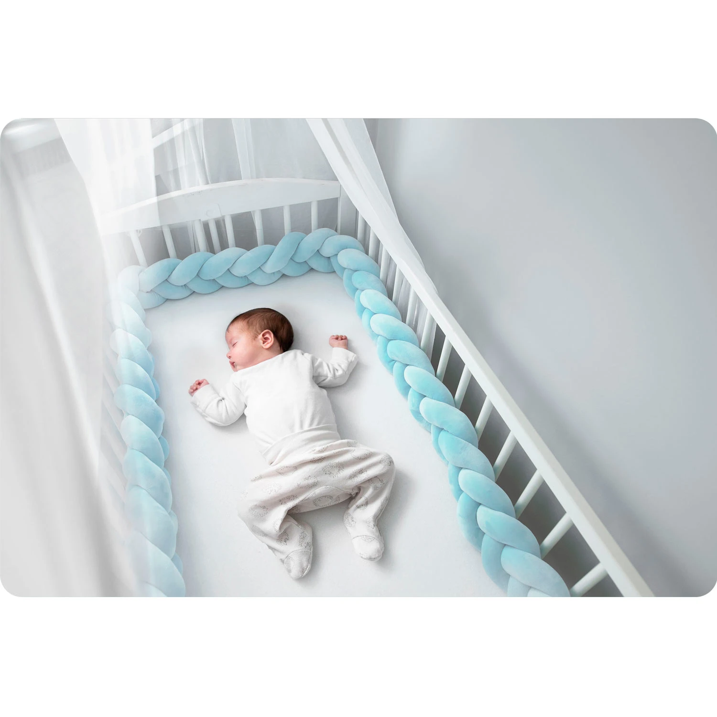 Protectie Laterala pentru Patut Bumper Rico idealSTORE, Lungime 3 m, Material moale, Placut la atingere, Protejeaza impotriva curentilor de aer si a loviturilor, Antialergic, Albastru