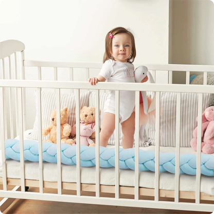 Protectie Laterala pentru Patut Bumper Rico idealSTORE, Lungime 3 m, Material moale, Placut la atingere, Protejeaza impotriva curentilor de aer si a loviturilor, Antialergic, Albastru