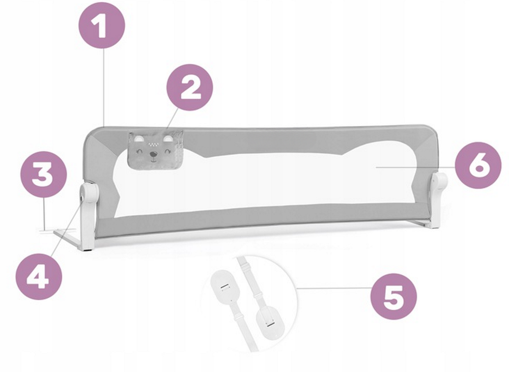 Bariera de Protectie Patut Safe Guard idealSTORE, Dimensiuni 150 x 35 x 42 cm, Include Centuri de Siguranta, Plasa Rezistenta si Aerisita, Sistem de Blocare, Cadru Durabil din Otel, Ajustare la 180 Grade, Grey Edition