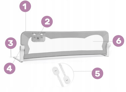 Bariera de Protectie Patut Safe Guard idealSTORE, Dimensiuni 150 x 35 x 42 cm, Include Centuri de Siguranta, Plasa Rezistenta si Aerisita, Sistem de Blocare, Cadru Durabil din Otel, Ajustare la 180 Grade, Grey Edition