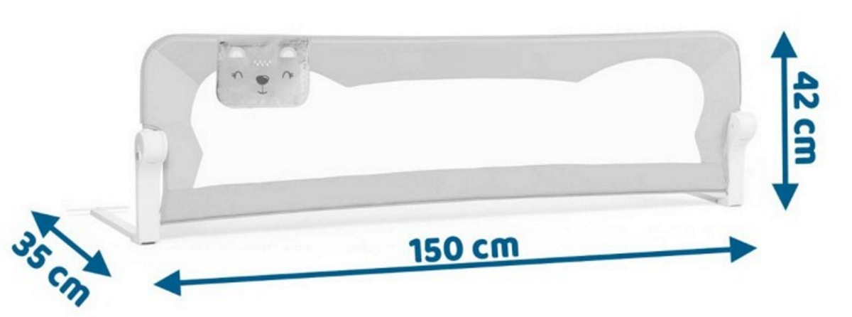 Bariera de Protectie Patut Safe Guard idealSTORE, Dimensiuni 150 x 35 x 42 cm, Include Centuri de Siguranta, Plasa Rezistenta si Aerisita, Sistem de Blocare, Cadru Durabil din Otel, Ajustare la 180 Grade, Grey Edition
