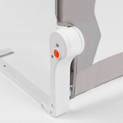 Bariera de Protectie Patut Safe Guard idealSTORE, Dimensiuni 150 x 35 x 42 cm, Include Centuri de Siguranta, Plasa Rezistenta si Aerisita, Sistem de Blocare, Cadru Durabil din Otel, Ajustare la 180 Grade, Grey Edition