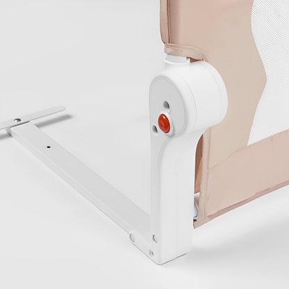 Bariera de Protectie Patut Safe Guard idealSTORE, Dimensiuni 150 x 35 x 42 cm, Include Centuri de Siguranta, Plasa Rezistenta si Aerisita, Sistem de Blocare, Cadru Durabil din Otel, Ajustare la 180 Grade, Bej Edition