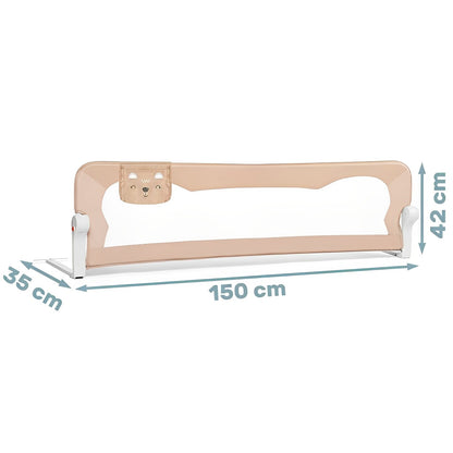 Bariera de Protectie Patut Safe Guard idealSTORE, Dimensiuni 150 x 35 x 42 cm, Include Centuri de Siguranta, Plasa Rezistenta si Aerisita, Sistem de Blocare, Cadru Durabil din Otel, Ajustare la 180 Grade, Bej Edition