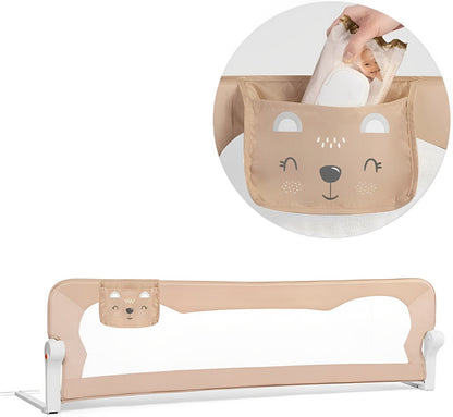 Bariera de Protectie Patut Safe Guard idealSTORE, Dimensiuni 150 x 35 x 42 cm, Include Centuri de Siguranta, Plasa Rezistenta si Aerisita, Sistem de Blocare, Cadru Durabil din Otel, Ajustare la 180 Grade, Bej Edition