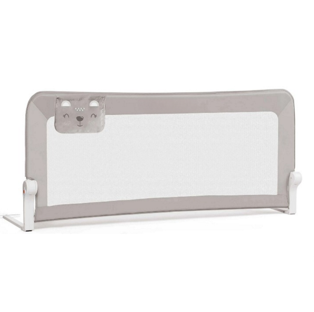 Bariera Protectie Patut Safe Guard idealSTORE, Dimensiuni 150 x 35 x 66 cm, Include Centuri de Siguranta, Plasa Rezistenta si Aerisita, Sistem de Blocare, Cadru Durabil din Otel, Ajustare la 180 Grade, Gri Edition