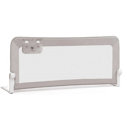 Bariera Protectie Patut Safe Guard idealSTORE, Dimensiuni 150 x 35 x 66 cm, Include Centuri de Siguranta, Plasa Rezistenta si Aerisita, Sistem de Blocare, Cadru Durabil din Otel, Ajustare la 180 Grade, Gri Edition