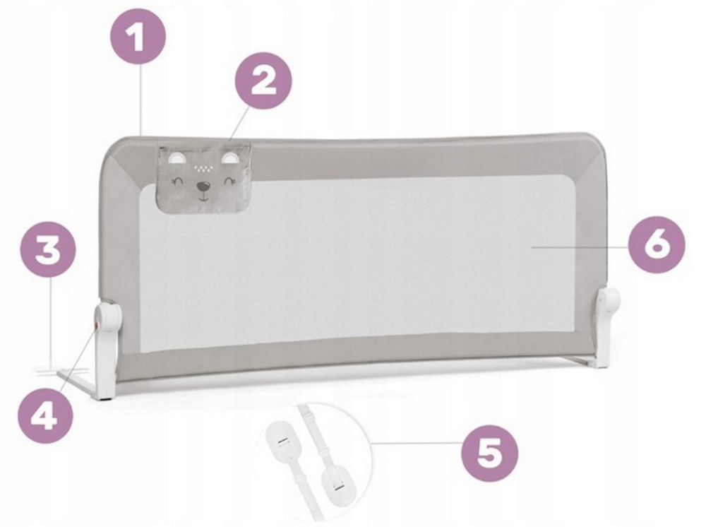 Bariera Protectie Patut Safe Guard idealSTORE, Dimensiuni 150 x 35 x 66 cm, Include Centuri de Siguranta, Plasa Rezistenta si Aerisita, Sistem de Blocare, Cadru Durabil din Otel, Ajustare la 180 Grade, Gri Edition