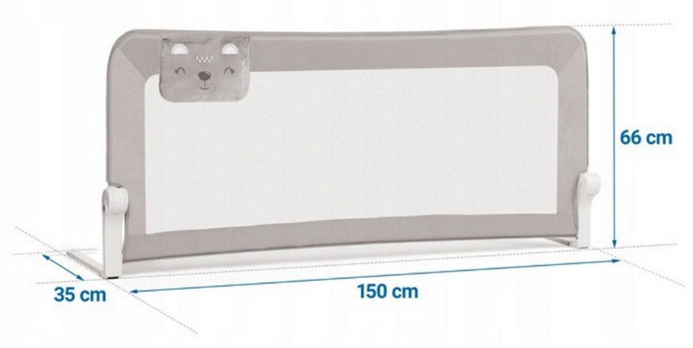 Bariera Protectie Patut Safe Guard idealSTORE, Dimensiuni 150 x 35 x 66 cm, Include Centuri de Siguranta, Plasa Rezistenta si Aerisita, Sistem de Blocare, Cadru Durabil din Otel, Ajustare la 180 Grade, Gri Edition