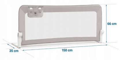 Bariera Protectie Patut Safe Guard idealSTORE, Dimensiuni 150 x 35 x 66 cm, Include Centuri de Siguranta, Plasa Rezistenta si Aerisita, Sistem de Blocare, Cadru Durabil din Otel, Ajustare la 180 Grade, Gri Edition