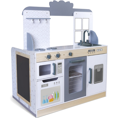 Bucatarie 2in1 cu Restaurant idealStore KitchenRestaurant din Lemn Fara margini Ascutite dotata cu Aragaz Frigider, Chiuveta, Masina de Spalat Vase, Masa, Scaune