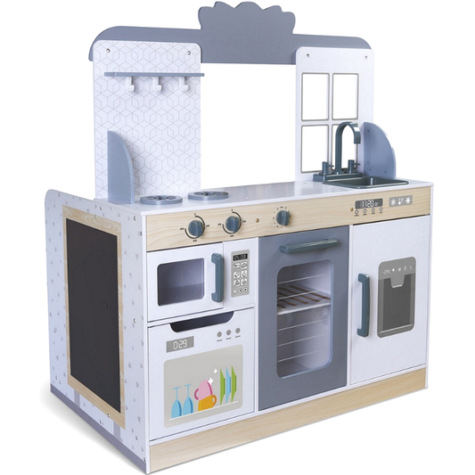 Bucatarie 2in1 cu Restaurant idealStore KitchenRestaurant din Lemn Fara margini Ascutite dotata cu Aragaz Frigider, Chiuveta, Masina de Spalat Vase, Masa, Scaune