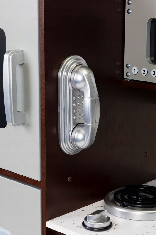 Bucatarie Profesionala din Lemn Pentru Copii Luxury Kitchen idealSTORE, Include Cuptor Frigider Dulap, Aragaz echipat cu butoane Ustensile de bucatarie, Structura solida, Microunde, Perfect pentru un mic bucatar