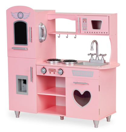 Bucatarie din lemn ecologic, fara margini ascutite 'ISP Pink Heart Kitchen ', 88 CM Inaltime, Telefon, Multiple Locuri Depozitare, Gold
