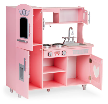 Bucatarie din lemn ecologic, fara margini ascutite 'ISP Pink Heart Kitchen ', 88 CM Inaltime, Telefon, Multiple Locuri Depozitare, Gold