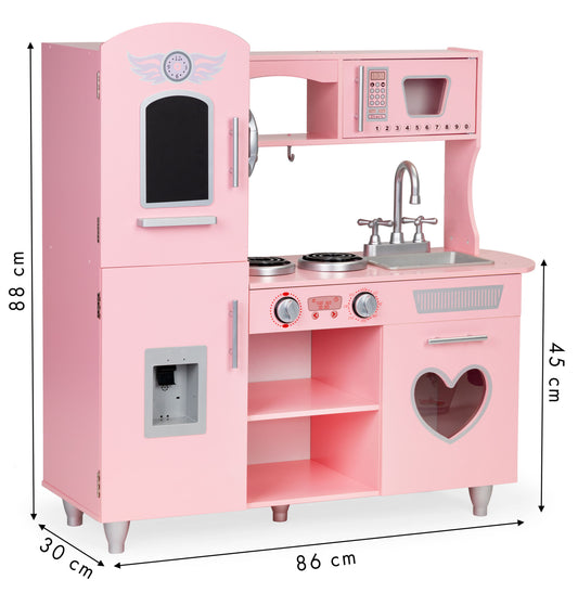 Bucatarie din lemn ecologic, fara margini ascutite 'ISP Pink Heart Kitchen ', 88 CM Inaltime, Telefon, Multiple Locuri Depozitare, Gold