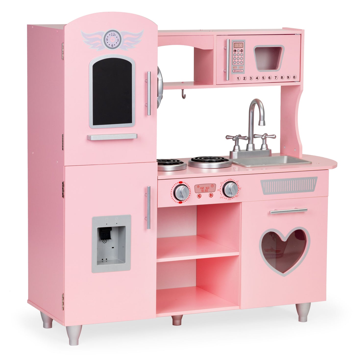 Bucatarie din lemn ecologic, fara margini ascutite 'ISP Pink Heart Kitchen ', 88 CM Inaltime, Telefon, Multiple Locuri Depozitare, Gold