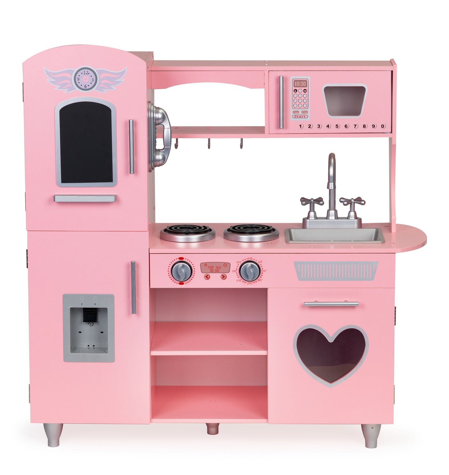 Bucatarie din lemn ecologic, fara margini ascutite 'ISP Pink Heart Kitchen ', 88 CM Inaltime, Telefon, Multiple Locuri Depozitare, Gold