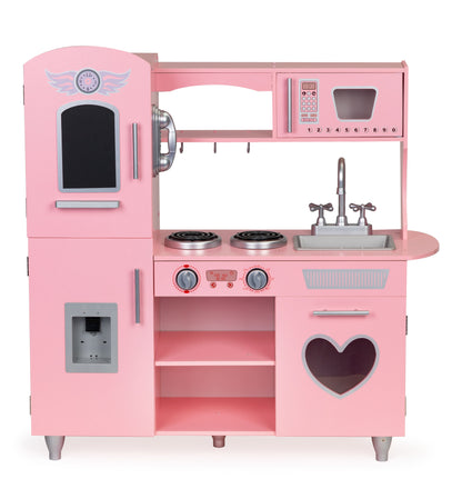 Bucatarie din lemn ecologic, fara margini ascutite 'ISP Pink Heart Kitchen ', 88 CM Inaltime, Telefon, Multiple Locuri Depozitare, Gold