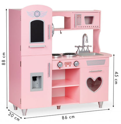 Bucatarie din lemn ecologic, fara margini ascutite 'ISP Pink Heart Kitchen ', 88 CM Inaltime, Telefon, Multiple Locuri Depozitare, Gold