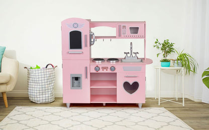 Bucatarie din lemn ecologic, fara margini ascutite 'ISP Pink Heart Kitchen ', 88 CM Inaltime, Telefon, Multiple Locuri Depozitare, Gold