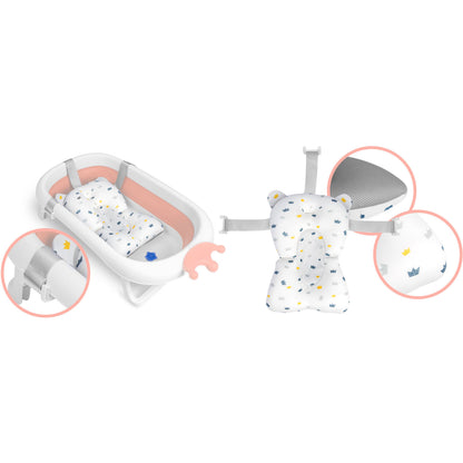 Cadita pentru Bebelusi Baby BathTub idealStore, Pliabila, Perna Inclusa Detasabila, Dop cu Senzor de Temperatura, Picioare Solide, Finisaj Antiderapant, Design Erconomic, Sarcina Maxima 45 kg, Roz