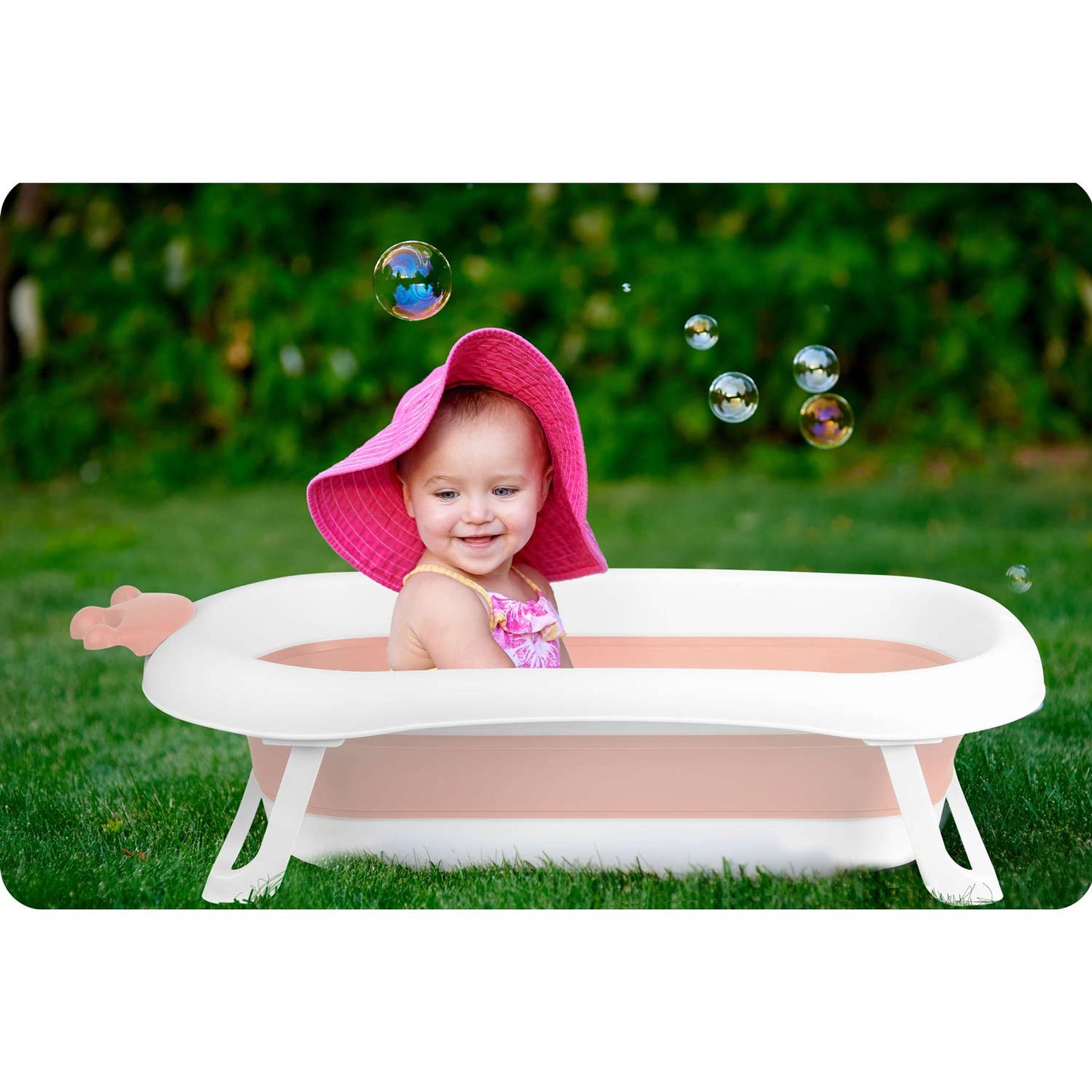Cadita pentru Bebelusi Baby BathTub idealStore, Pliabila, Perna Inclusa Detasabila, Dop cu Senzor de Temperatura, Picioare Solide, Finisaj Antiderapant, Design Erconomic, Sarcina Maxima 45 kg, Roz