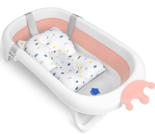 Cadita pentru Bebelusi Baby BathTub idealStore, Pliabila, Perna Inclusa Detasabila, Dop cu Senzor de Temperatura, Picioare Solide, Finisaj Antiderapant, Design Erconomic, Sarcina Maxima 45 kg, Roz