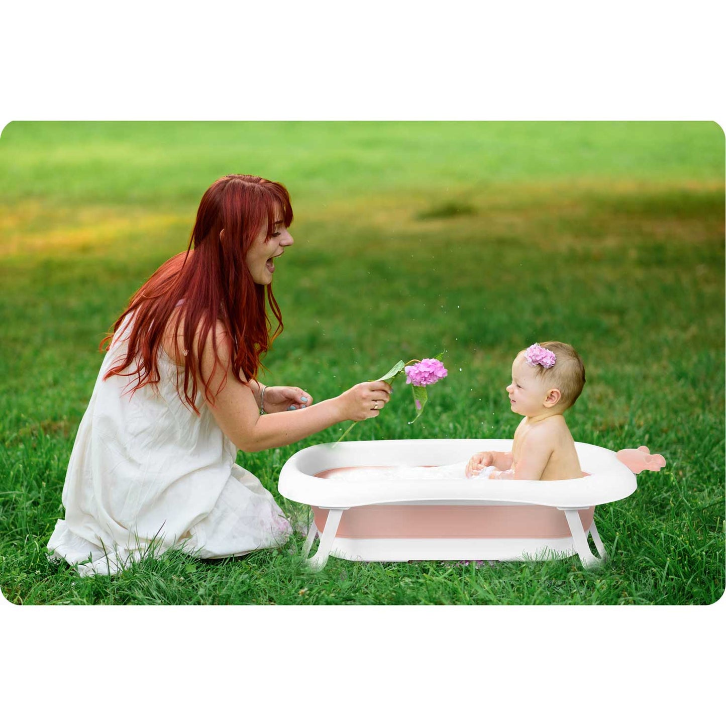 Cadita pentru Bebelusi Baby BathTub idealStore, Pliabila, Perna Inclusa Detasabila, Dop cu Senzor de Temperatura, Picioare Solide, Finisaj Antiderapant, Design Erconomic, Sarcina Maxima 45 kg, Roz