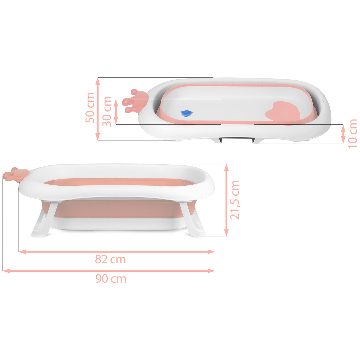 Cadita pentru Bebelusi Baby BathTub idealStore, Pliabila, Perna Inclusa Detasabila, Dop cu Senzor de Temperatura, Picioare Solide, Finisaj Antiderapant, Design Erconomic, Sarcina Maxima 45 kg, Roz