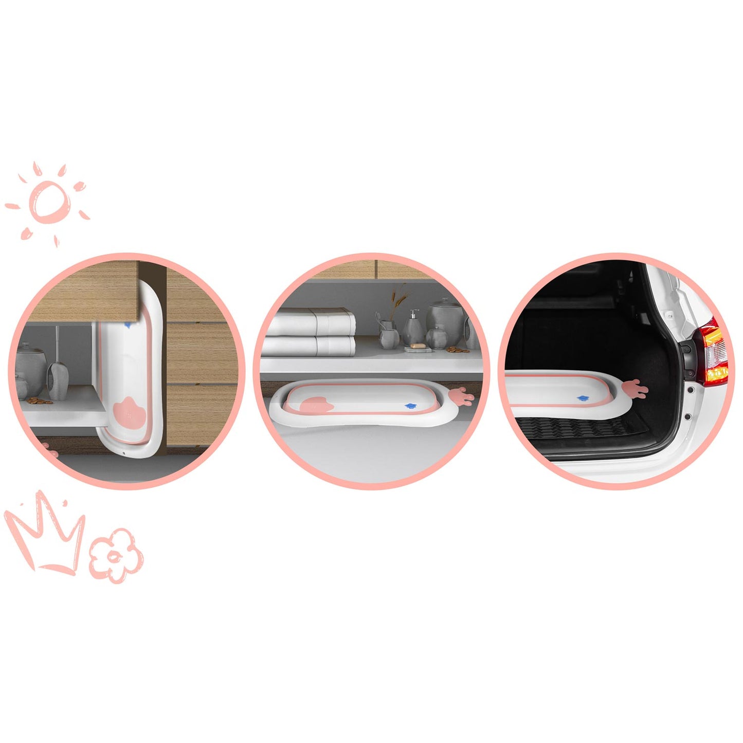 Cadita pentru Bebelusi Baby BathTub idealStore, Pliabila, Perna Inclusa Detasabila, Dop cu Senzor de Temperatura, Picioare Solide, Finisaj Antiderapant, Design Erconomic, Sarcina Maxima 45 kg, Roz