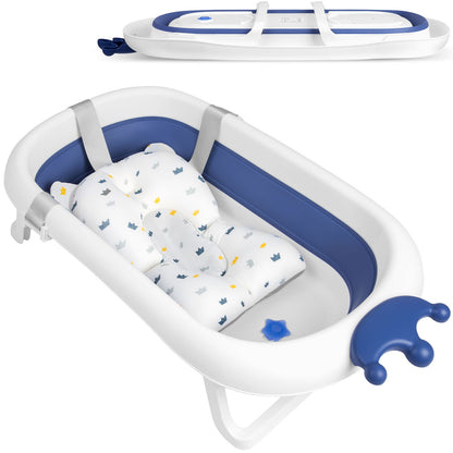 Cadita pentru Bebelusi Baby BathTub idealStore, Pliabila, Perna Inclusa Detasabila, Dop cu Senzor de Temperatura, Picioare Solide, Finisaj Antiderapant, Design Erconomic, Sarcina Maxima 45 kg, Albastra