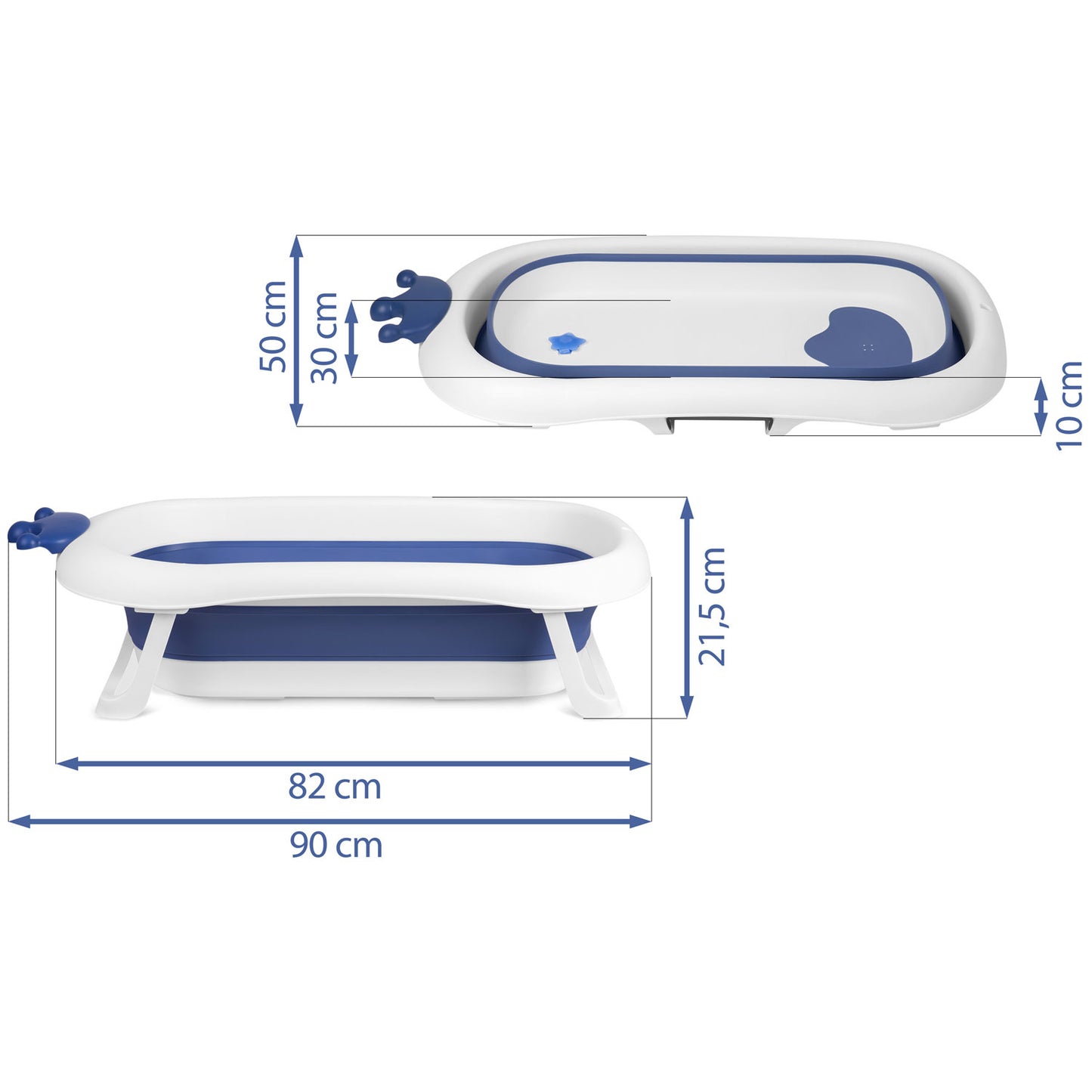 Cadita pentru Bebelusi Baby BathTub idealStore, Pliabila, Perna Inclusa Detasabila, Dop cu Senzor de Temperatura, Picioare Solide, Finisaj Antiderapant, Design Erconomic, Sarcina Maxima 45 kg, Albastra