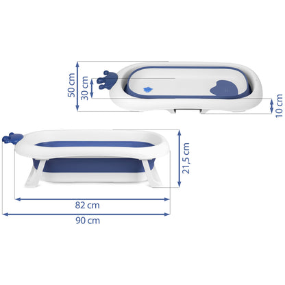 Cadita pentru Bebelusi Baby BathTub idealStore, Pliabila, Perna Inclusa Detasabila, Dop cu Senzor de Temperatura, Picioare Solide, Finisaj Antiderapant, Design Erconomic, Sarcina Maxima 45 kg, Albastra