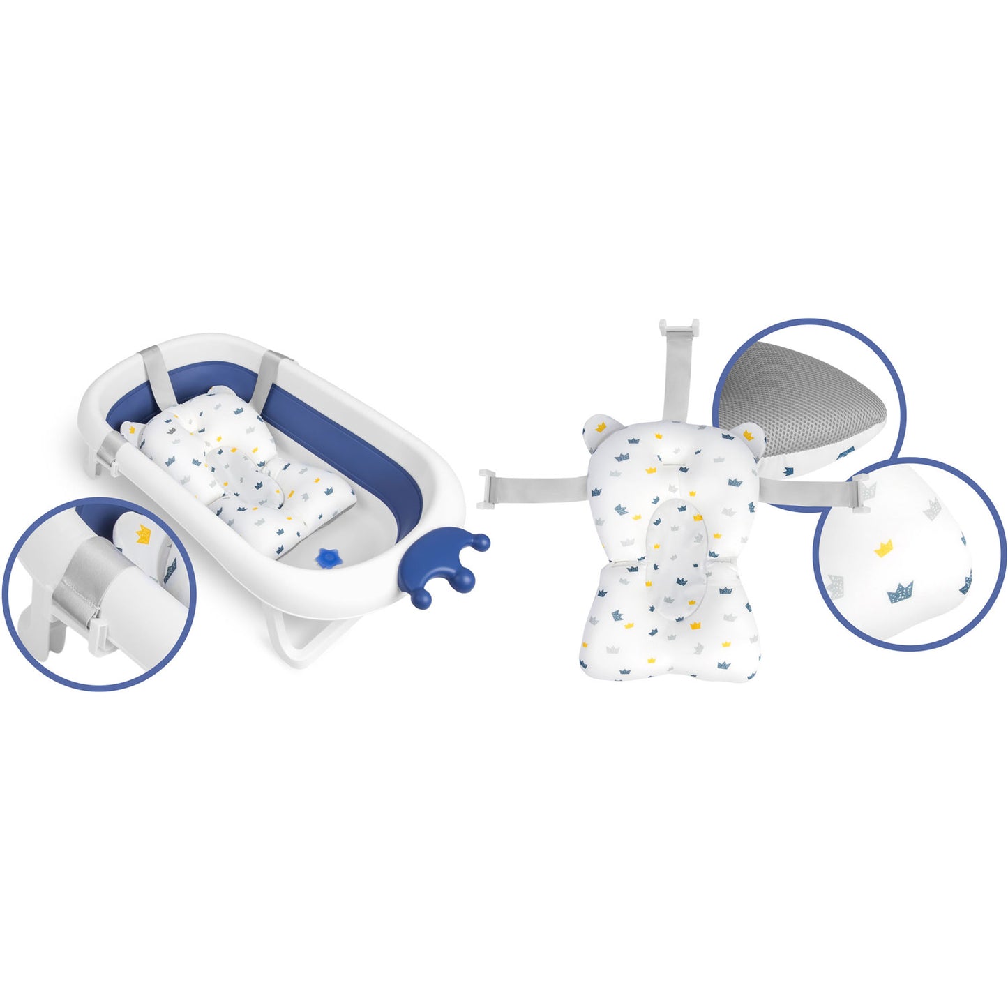 Cadita pentru Bebelusi Baby BathTub idealStore, Pliabila, Perna Inclusa Detasabila, Dop cu Senzor de Temperatura, Picioare Solide, Finisaj Antiderapant, Design Erconomic, Sarcina Maxima 45 kg, Albastra
